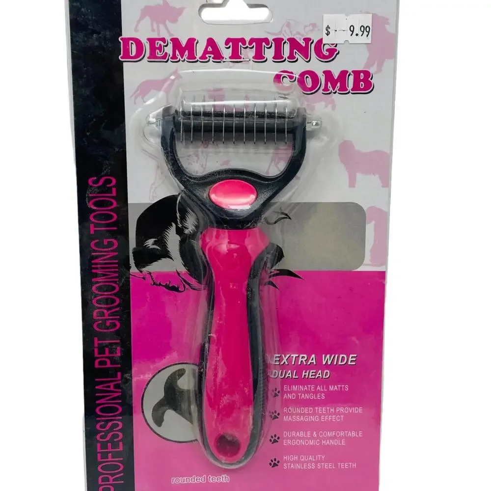 Professional Pet Dog Cat Pink Comb Brush Dematting Undercoat Grooming Comb